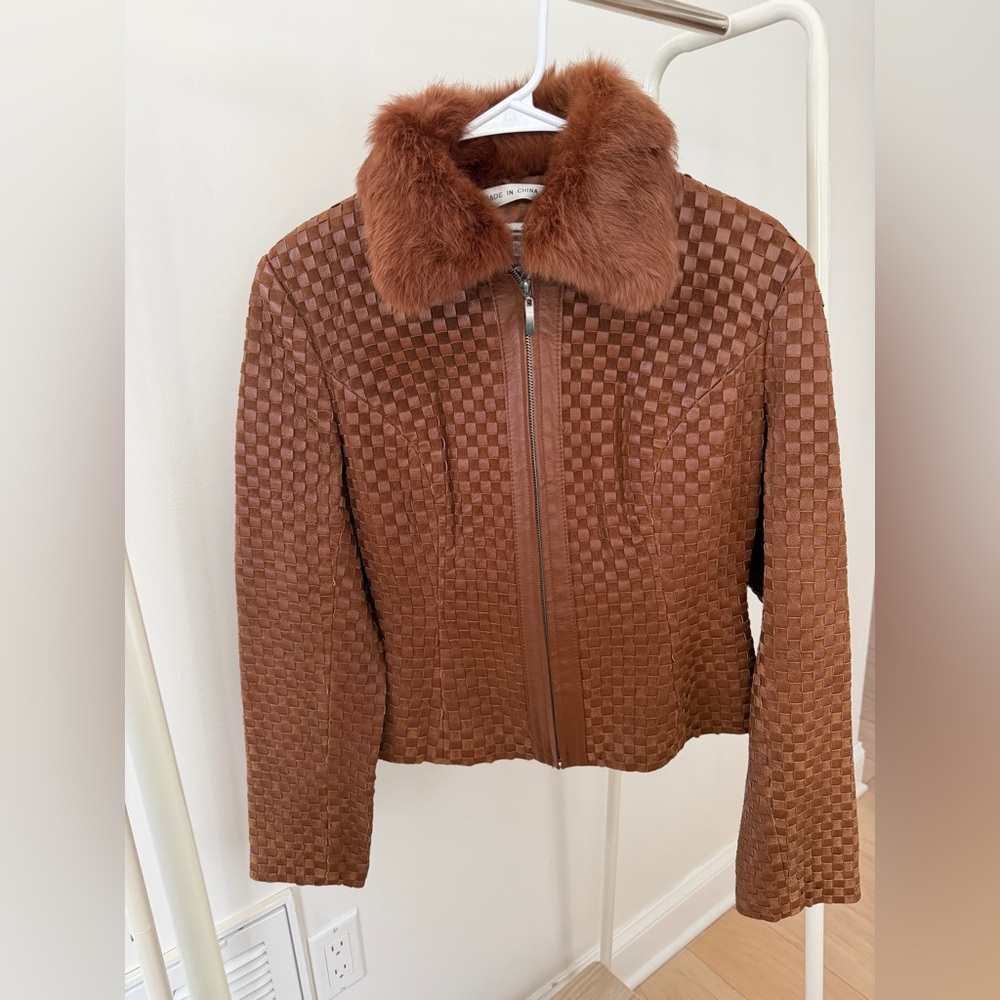 Marvin Richards Brown rare leather Jacket real fur collar